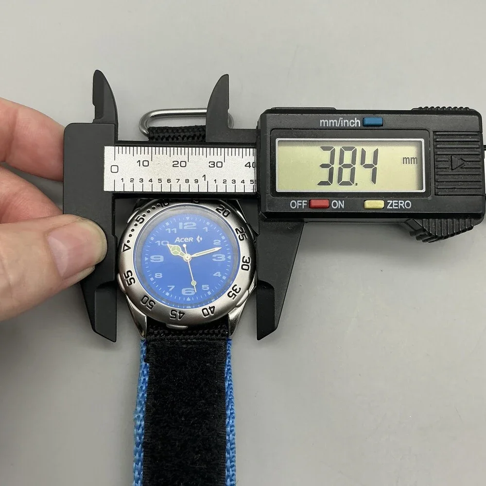 Acer Boys Watch 38mm Blue Dial Silver Tone Black Nylon Strap New Battery